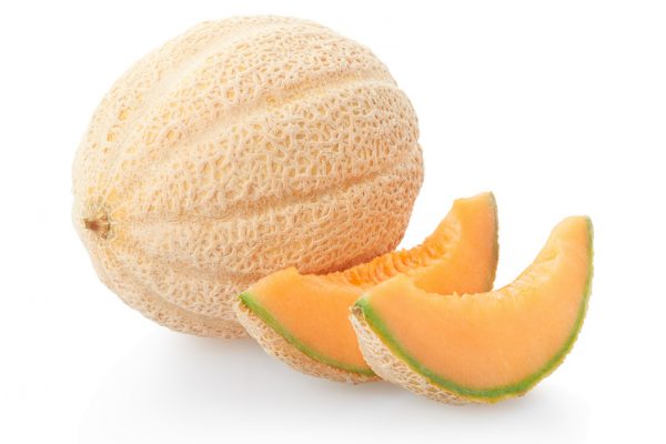 Cantaloupe melon and slices isolated on white, clipping path