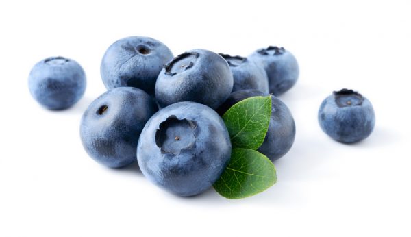Blueberry. Fresh berries with leaves isolated on white backgroun
